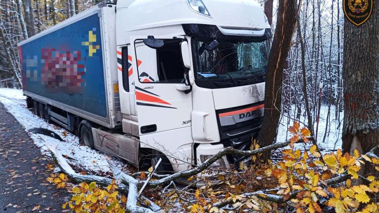 Kamion sjel do příkopu a narazil do stromu. Řidič měl obrovské štěstí