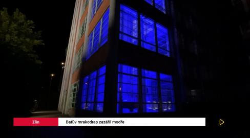 Baťův mrakodrap zářil modře