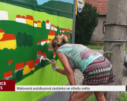 Malovaná autobusová zastávka ve středu světa